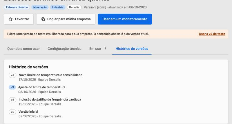 Aba Histórico de versões