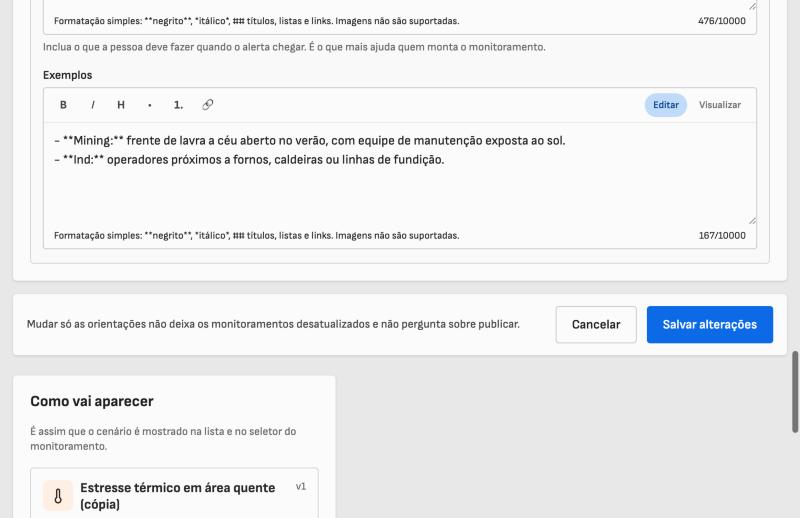 Botões de salvar no fim do editor