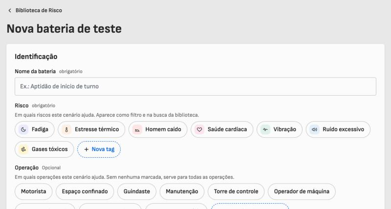 Nova bateria de teste: identificação