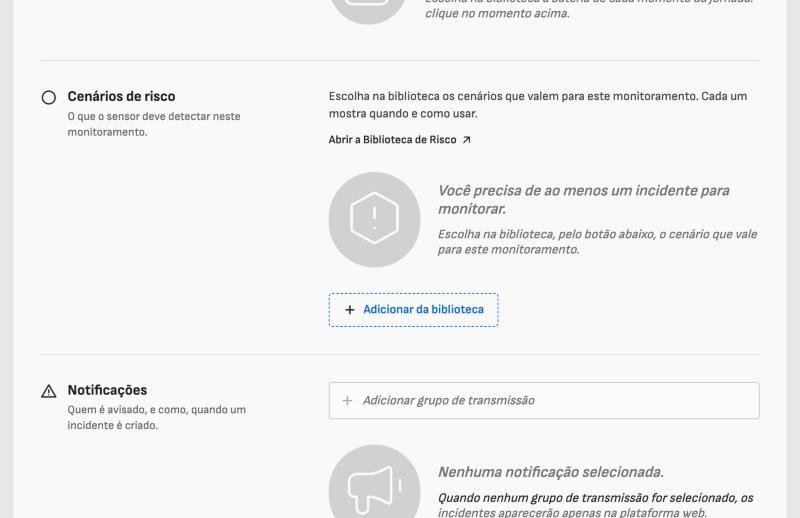 Seção Cenários de risco do monitoramento, sem cenários