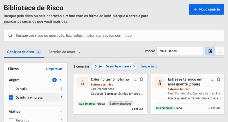 Biblioteca de Risco com o filtro "Da minha empresa" ativo