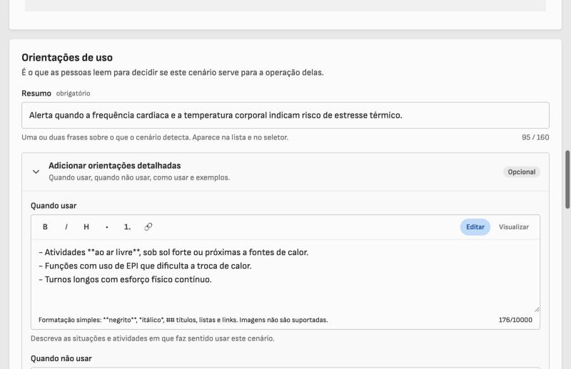 Editor de cenário: orientações de uso