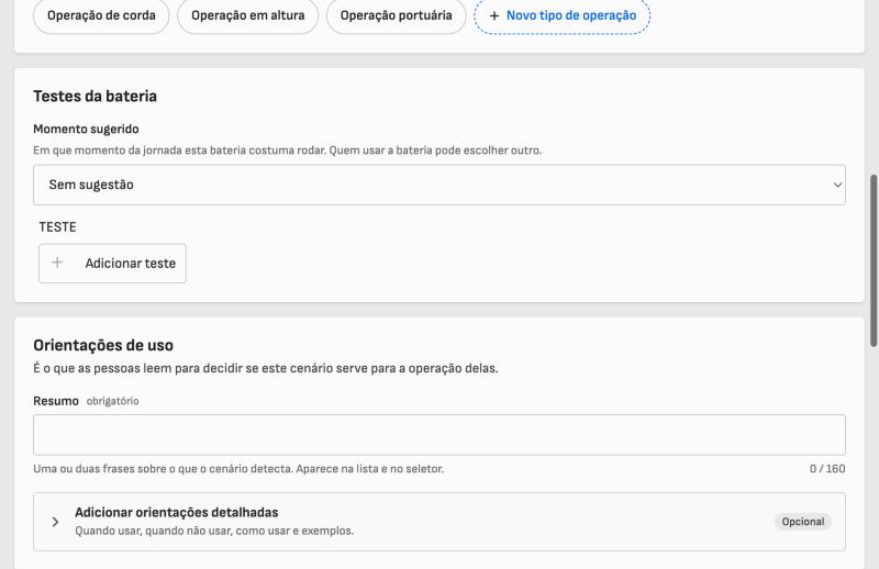Seção Testes da bateria