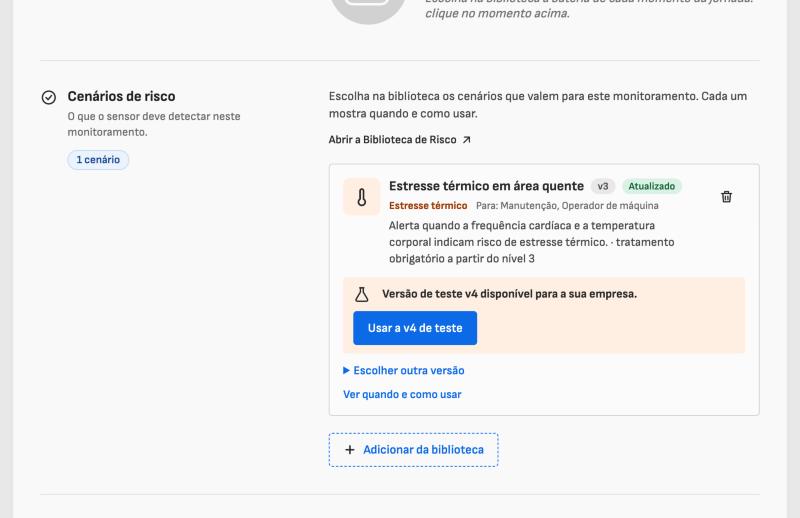 Cenário no monitoramento com versão de teste disponível