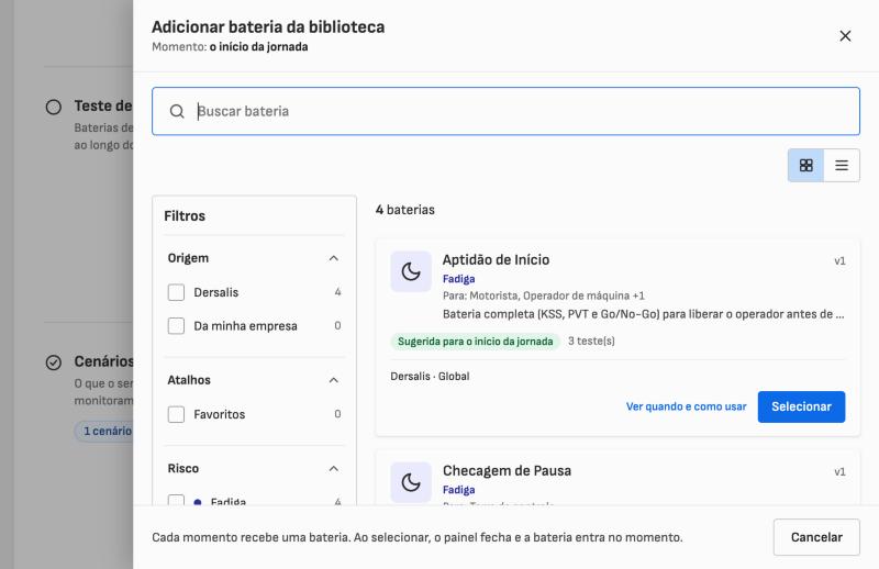 Painel Adicionar bateria da biblioteca