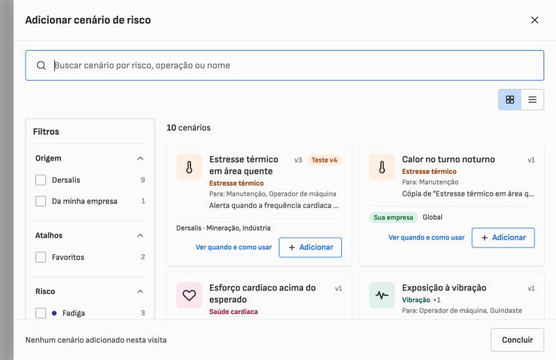 Painel Adicionar cenário de risco